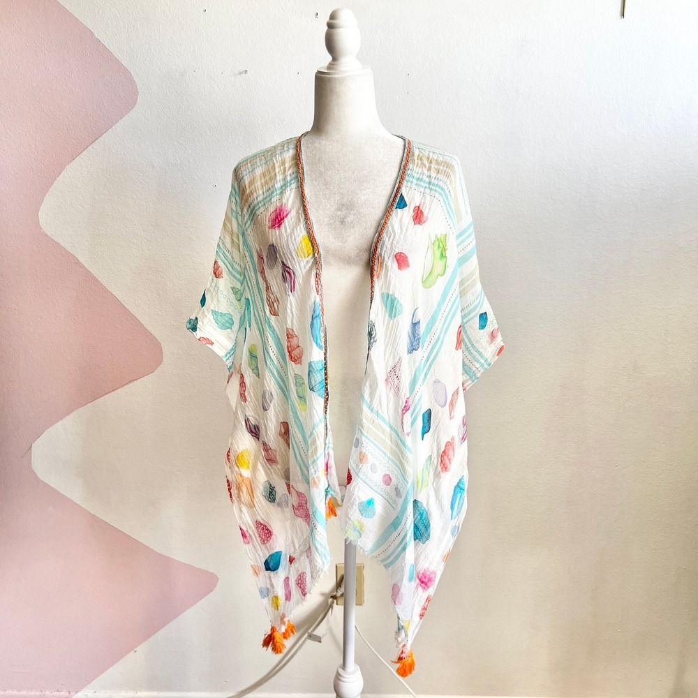 Soft Surroundings Seashell Swim Cover Up Beach Kimono Boho‎ Resortwear OS